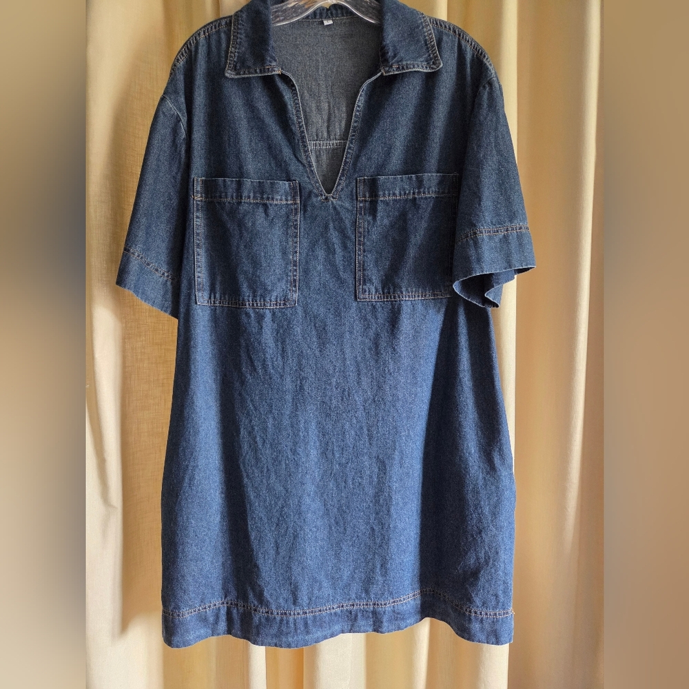 Summer Casual Blue Denim Mini Dress or Tunic Top - Picture 4 of 8